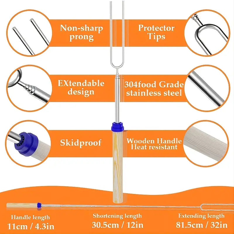 Telescopic BBQ Fork - 32 Inch Roasting Sticks