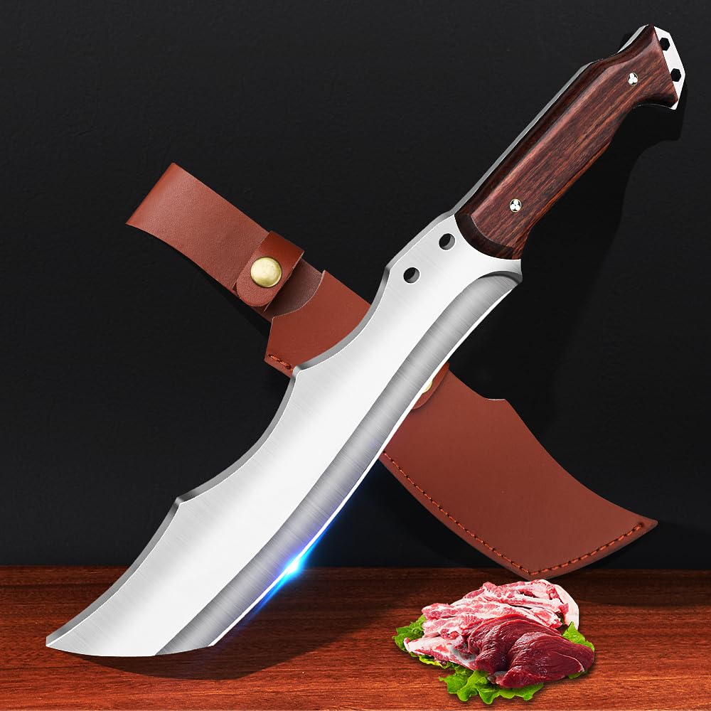 Fseoot Meat Cleaver Heavy Duty Butcher Knife with SheathVegetable Cleaver Knife ChopperMachete for Kitchen Outdoor Camping BBQ (G32)