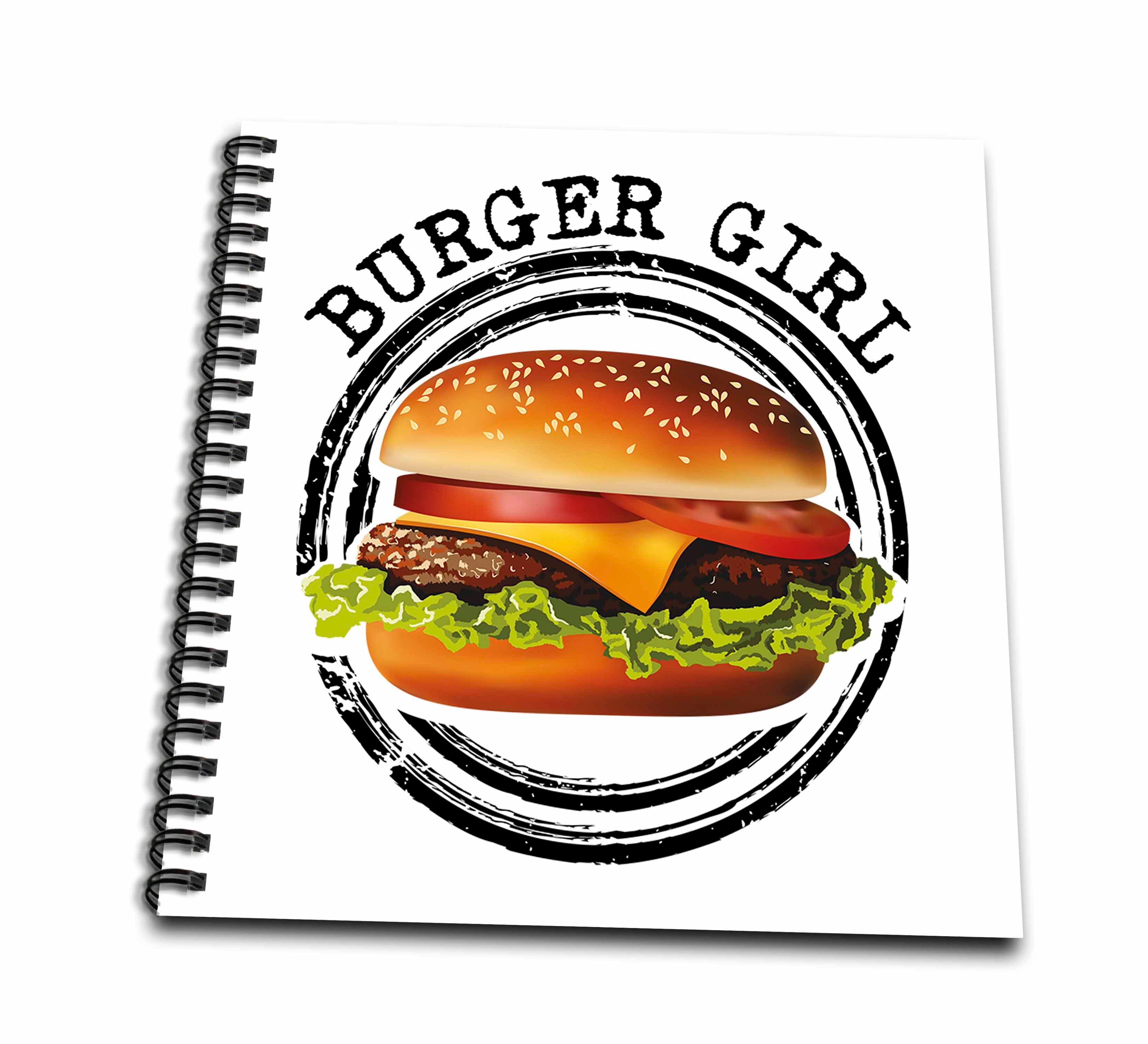 3dRose Carsten Reisinger - Illustrations - Burger Girl Cool Hamburger Cheeseburger Sandwich Barbecue BBQ Food - Drawing Book