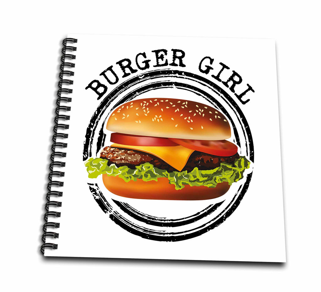 3dRose Carsten Reisinger - Illustrations - Burger Girl Cool Hamburger Cheeseburger Sandwich Barbecue BBQ Food - Drawing Book