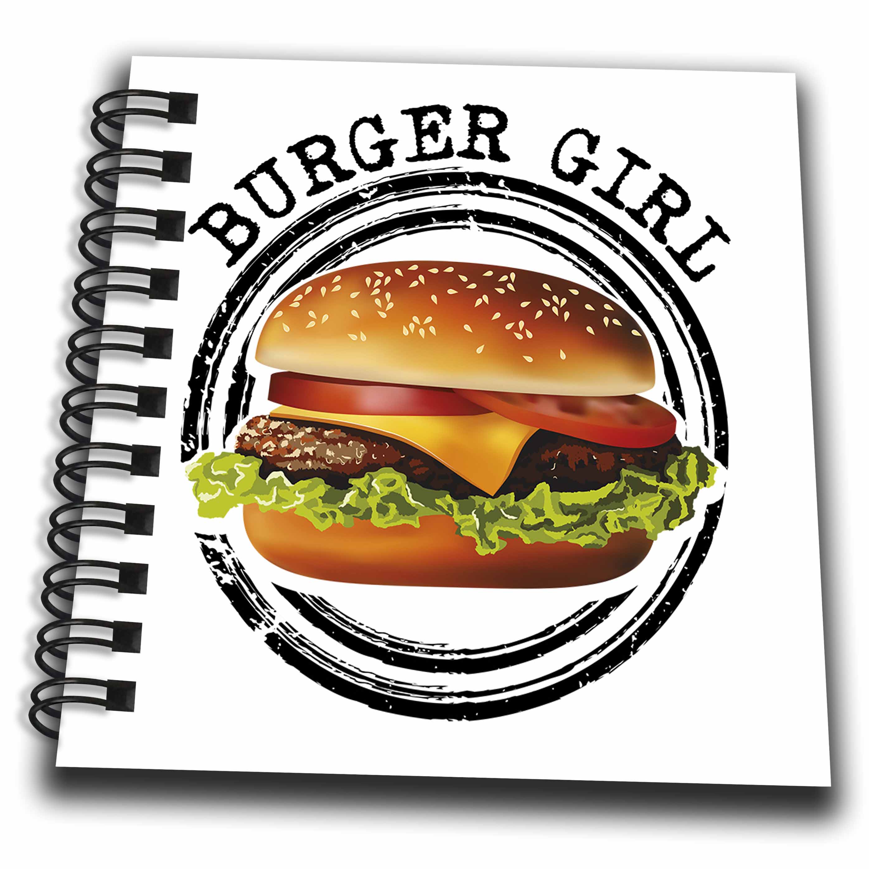 3dRose Carsten Reisinger - Illustrations - Burger Girl Cool Hamburger Cheeseburger Sandwich Barbecue BBQ Food - Drawing Book
