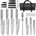 MOSFiATA Kitchen Knife Set 12 Pcs Japanese Stainless Steel Knife Sets for Kitchen with Oxford cloth storage bag with Knife Sharpening Rod Dishwasher Safe For Outdoor