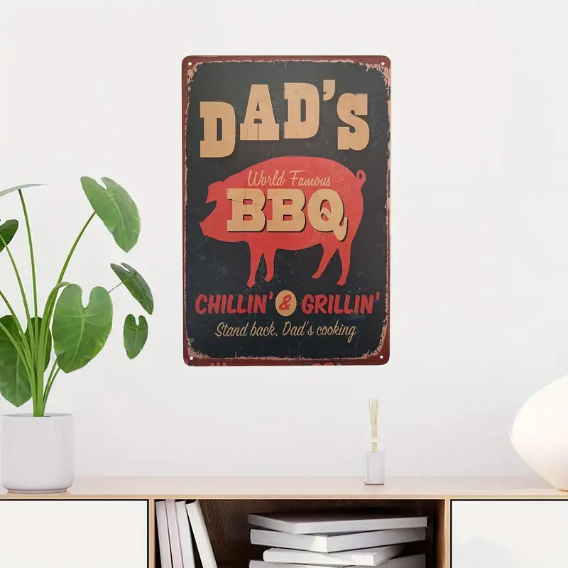 Metal Aluminum Sign - Dad's BBQ World Famous (7.9x11.9")